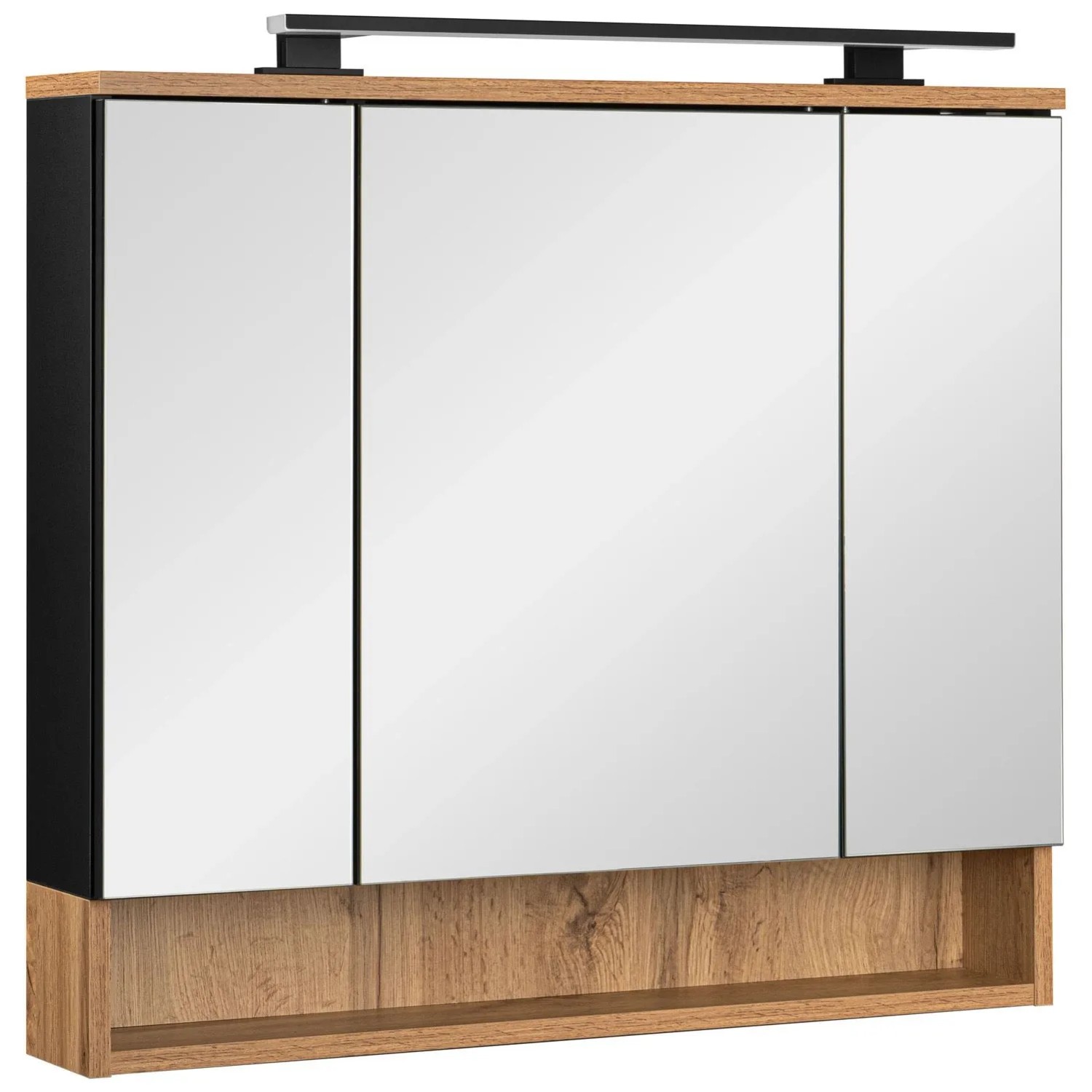 Astor Szafka lustrzana czarna i kinkiet LED IP44 80x70x14 cm