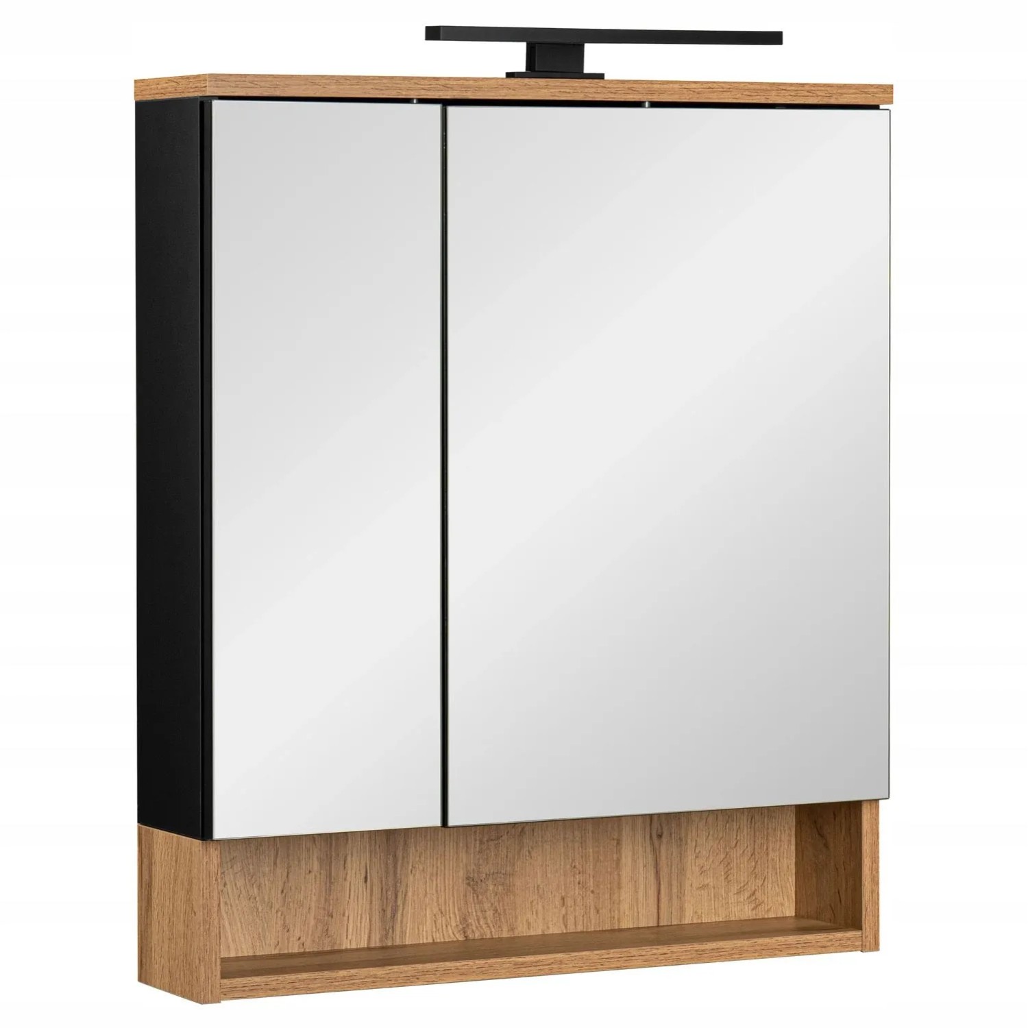 Astor Szafka lustrzana czarna i kinkiet LED IP44 60x70x14 cm
