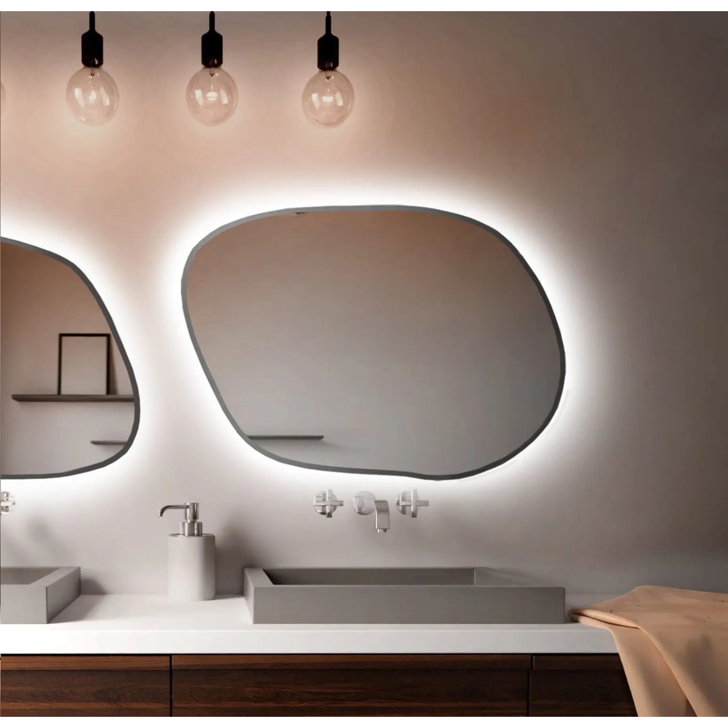 Lustro LED TBorder srebrne Ciepłe 100x71 cm