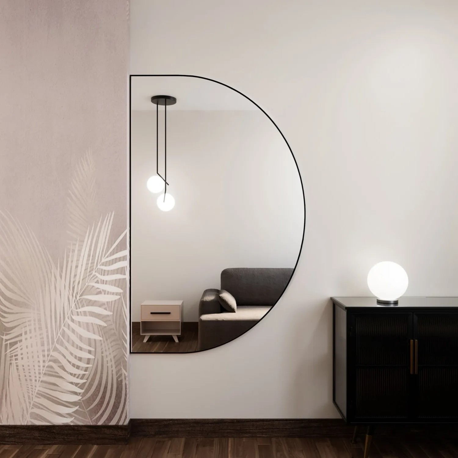 Lustro SemiRound Czarne Bez led 130x85
