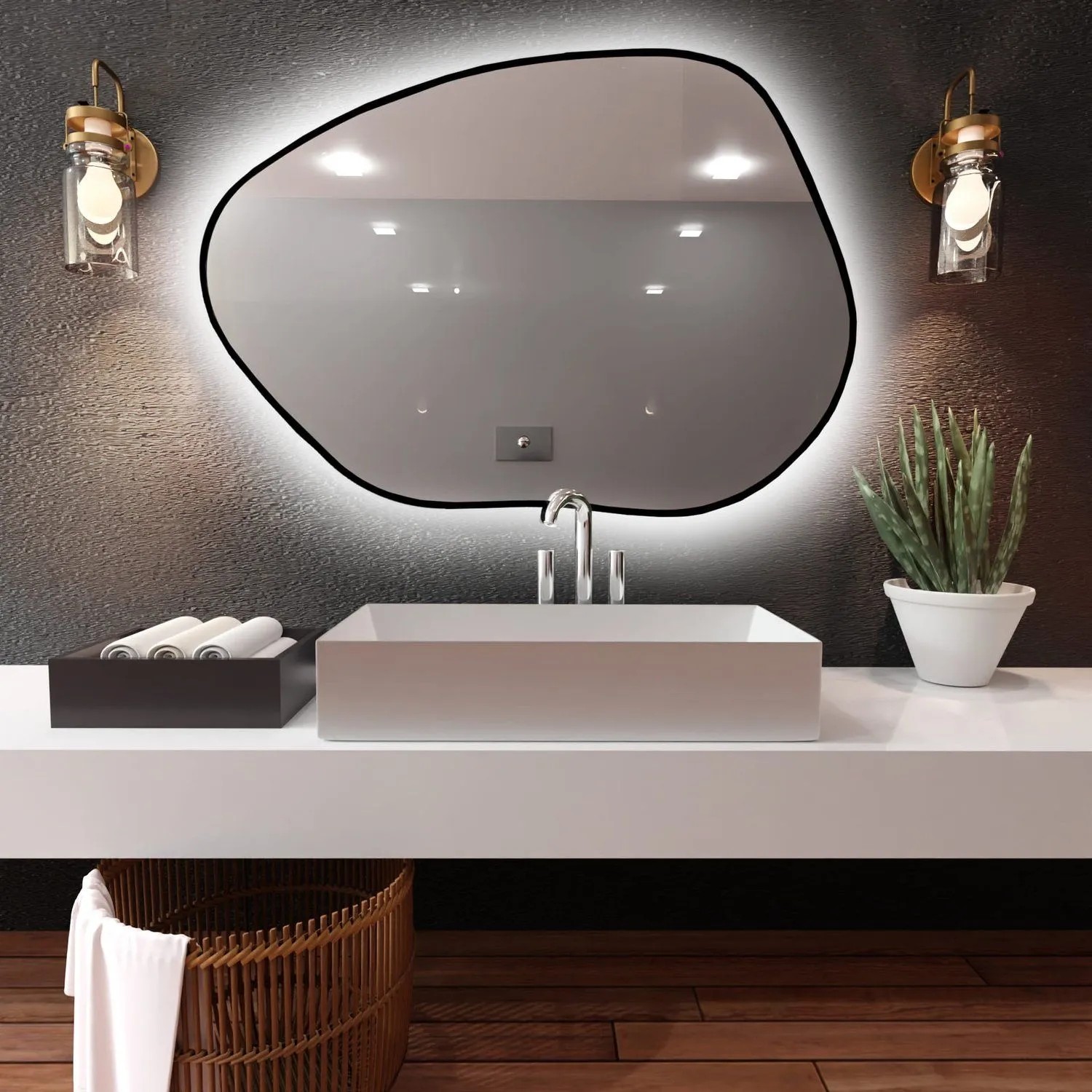 Lustro LED TBorder Srebrne Zimne 90x64 cm