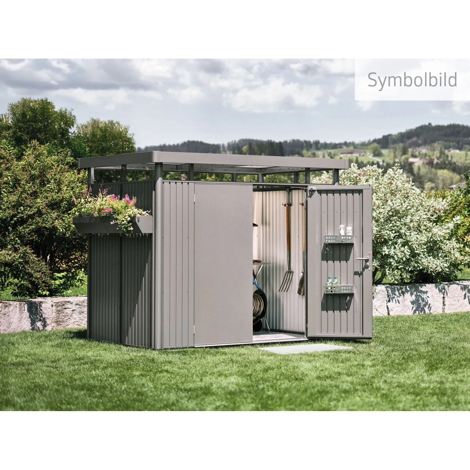 Biohort Domek metalowy HighLine, H6, metalik kwarc szary, 8,5m2, drzwi stand.