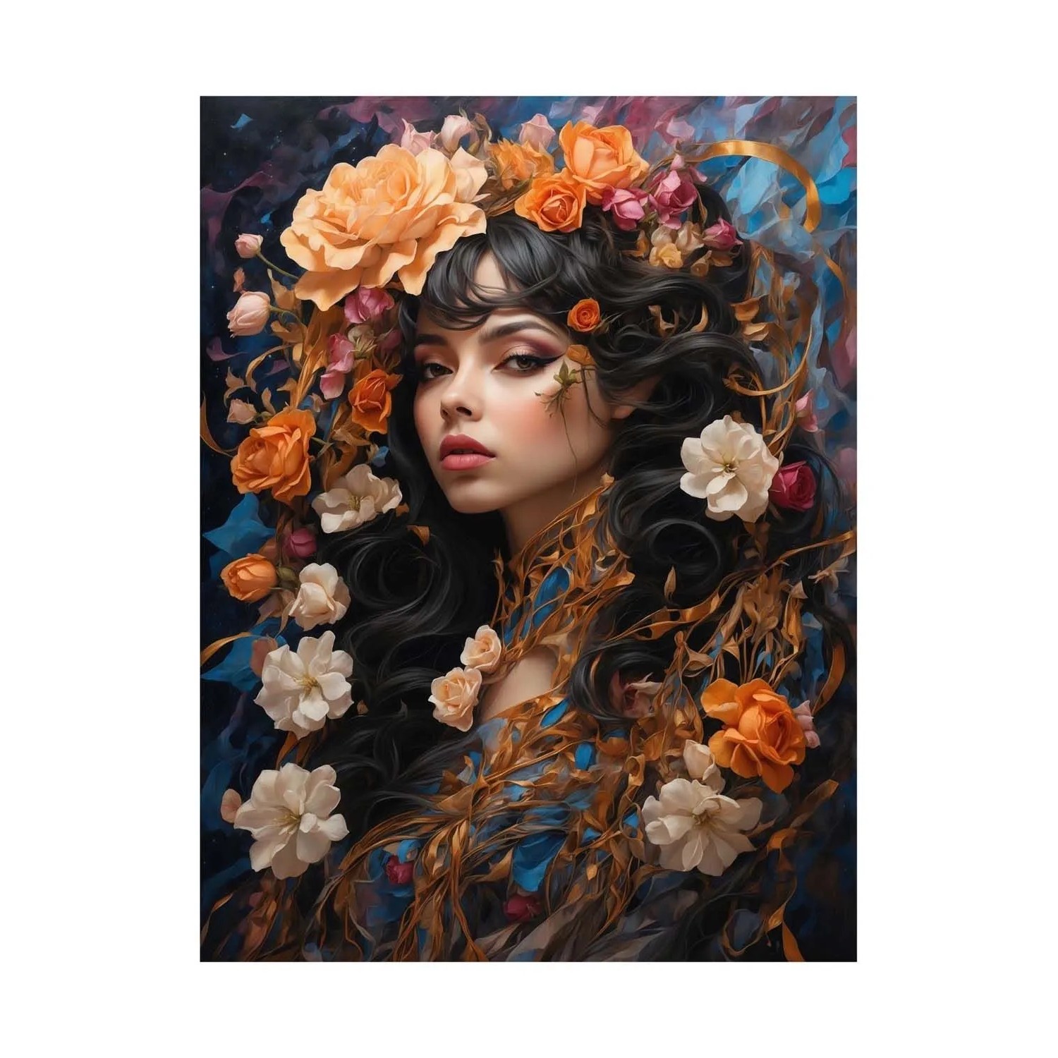 Frames Factory Obraz CANVAS dziewczyna w kwiatach 50 x 70 cm