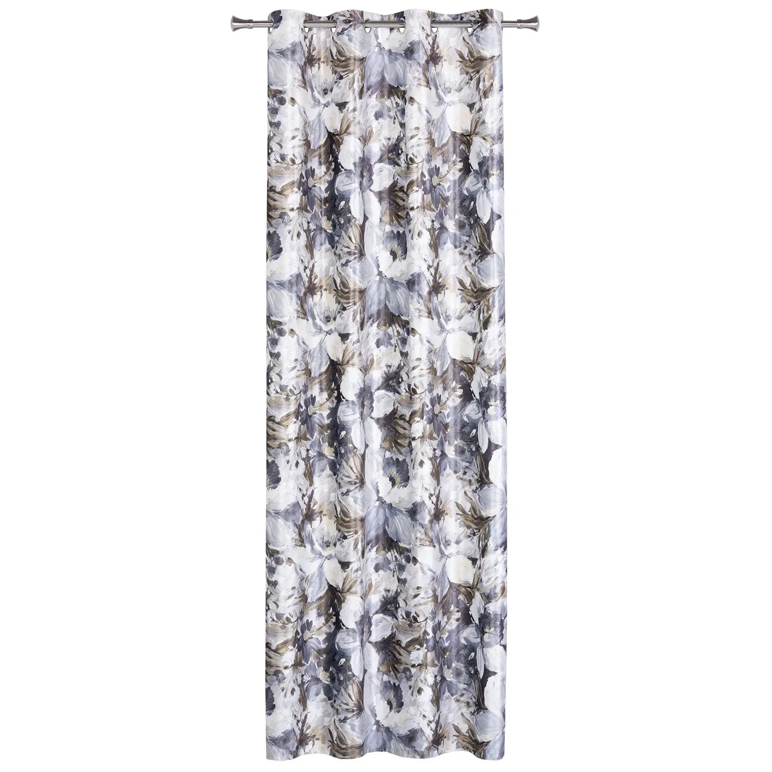 Zasłona MORI na przelotkach 140 cm x 260 cm szaro-oliwkowe kwiaty