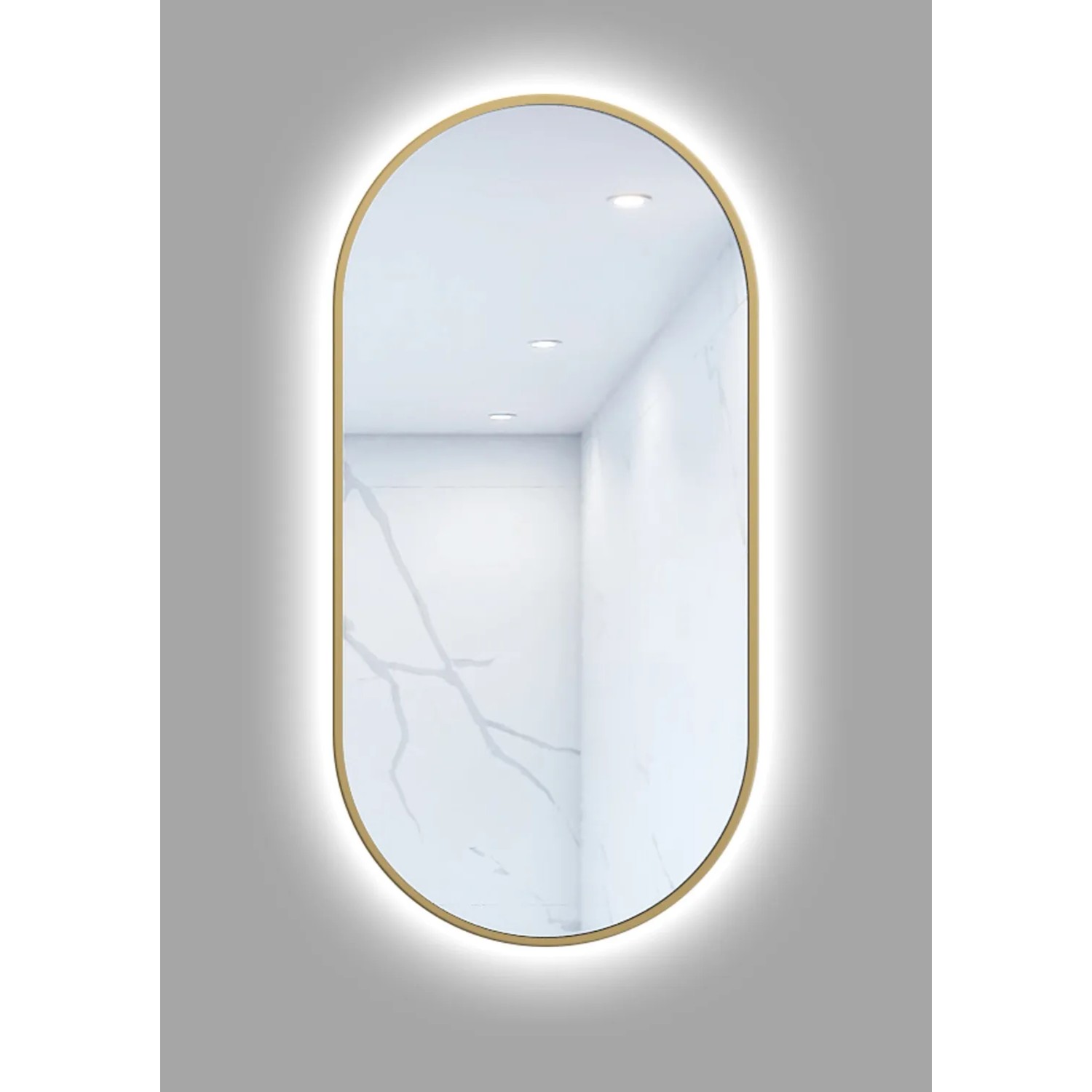 Lustro z LED Oval Line złota rama 100x50