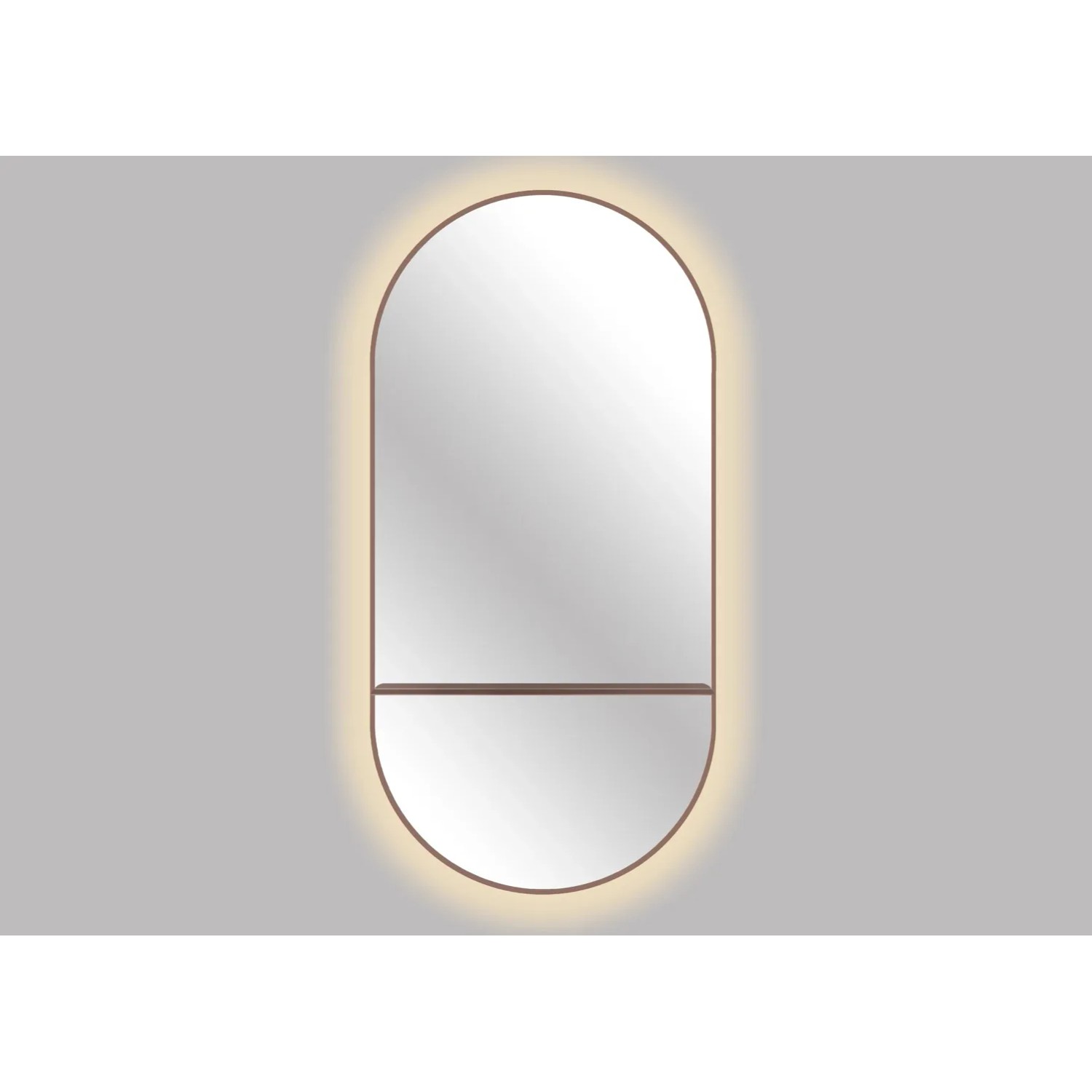 Lustro z LED Oval Line miedziana rama z półką 100x50