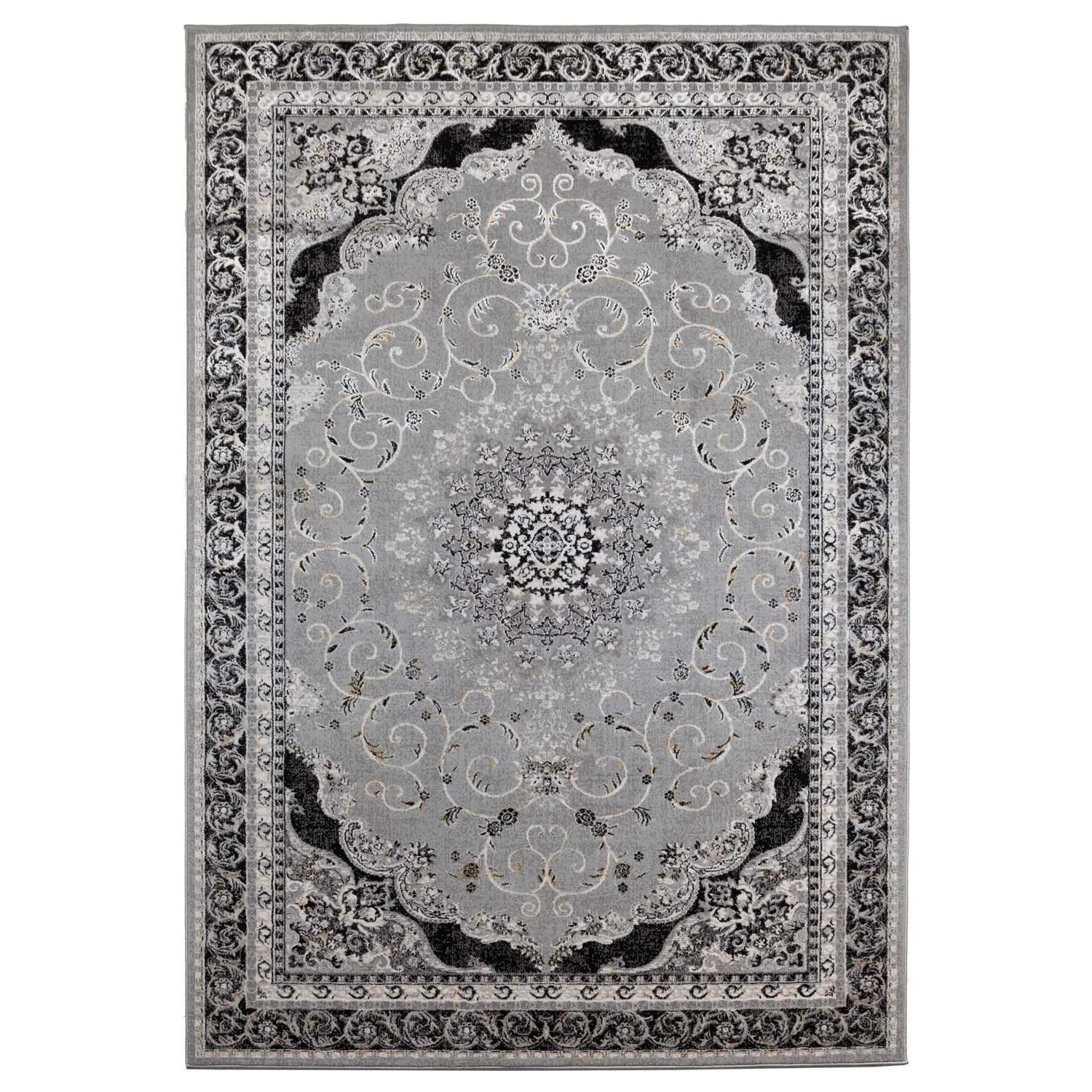 Dywan GRISS 200x290 cm klasyk koronka czarno-srebrny