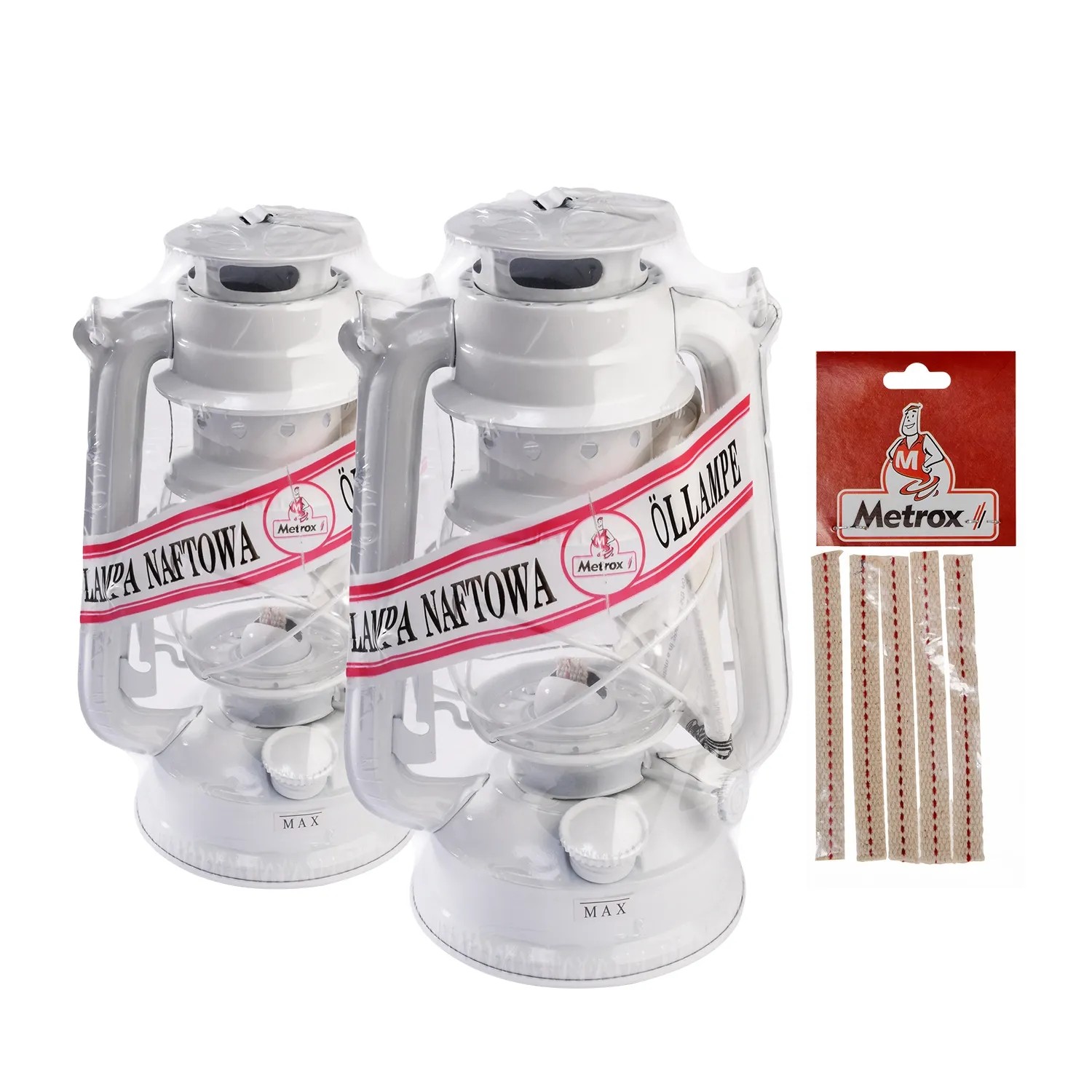 Zestaw Lampa naftowa biała 2 szt. z knotami