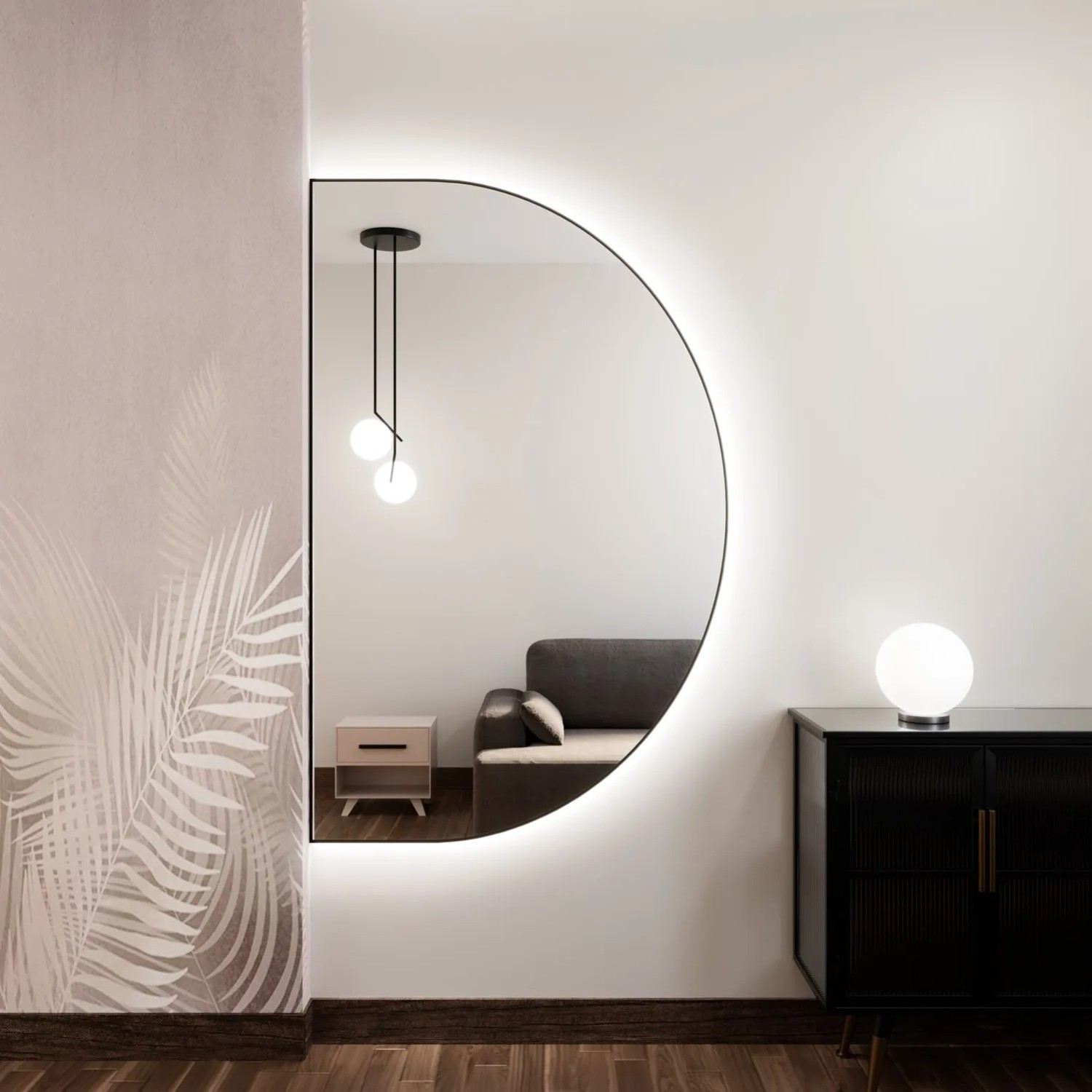 Lustro LED SemiRound Czarne Ciepłe 80x40