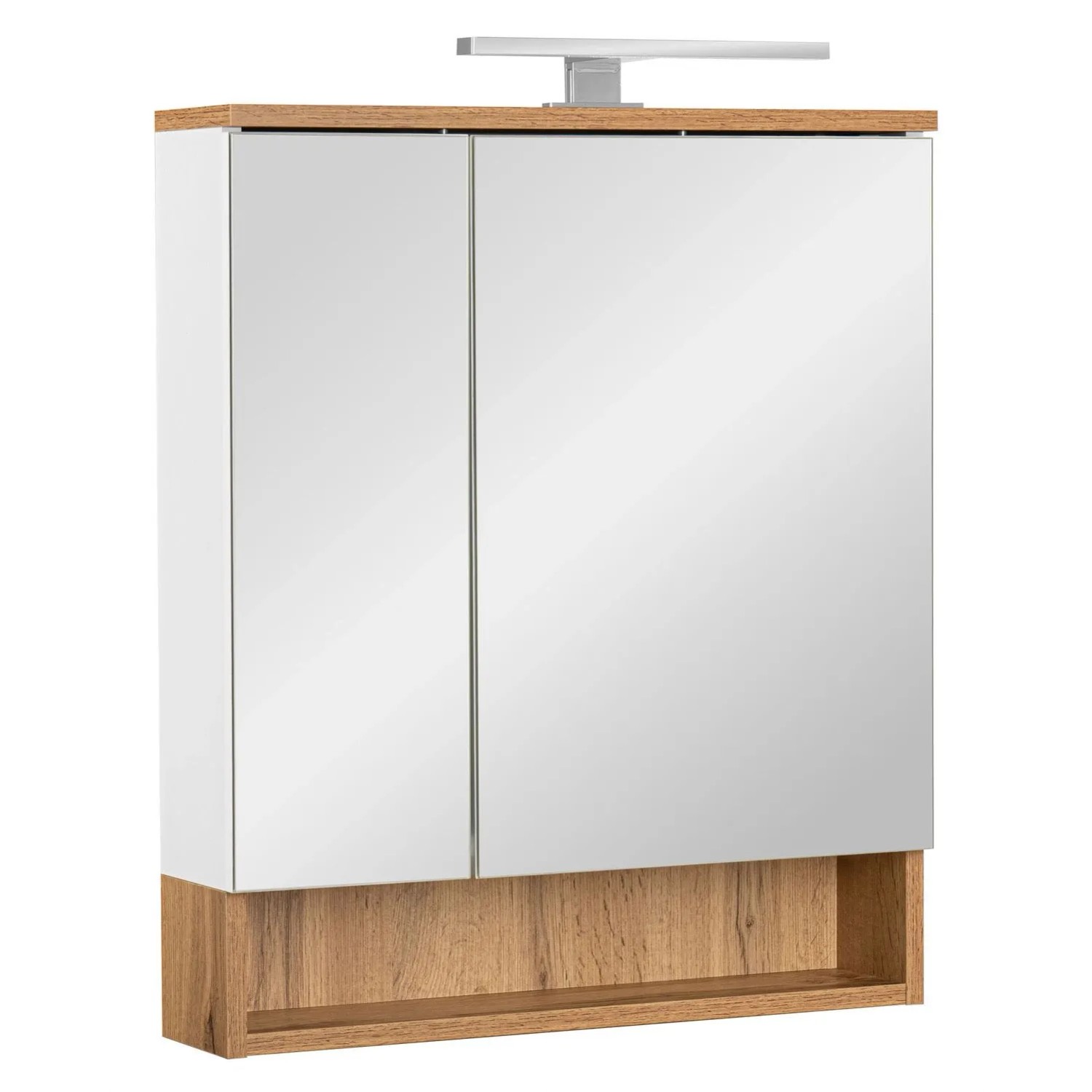 Astor Szafka lustrzana biała i kinkiet LED IP44 60x70x14 cm