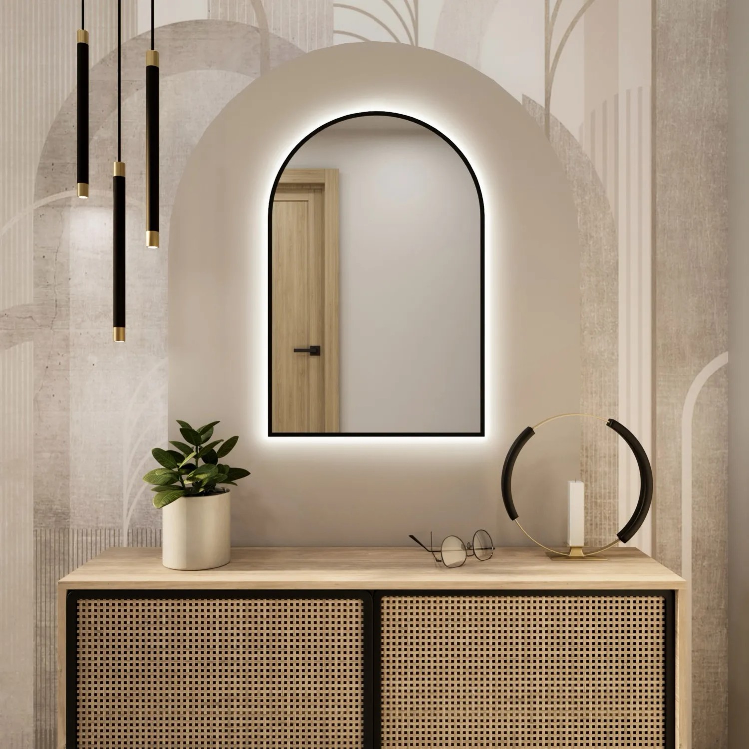 Lustro LED Pastille Cut Czarne Ciepłe 90x50