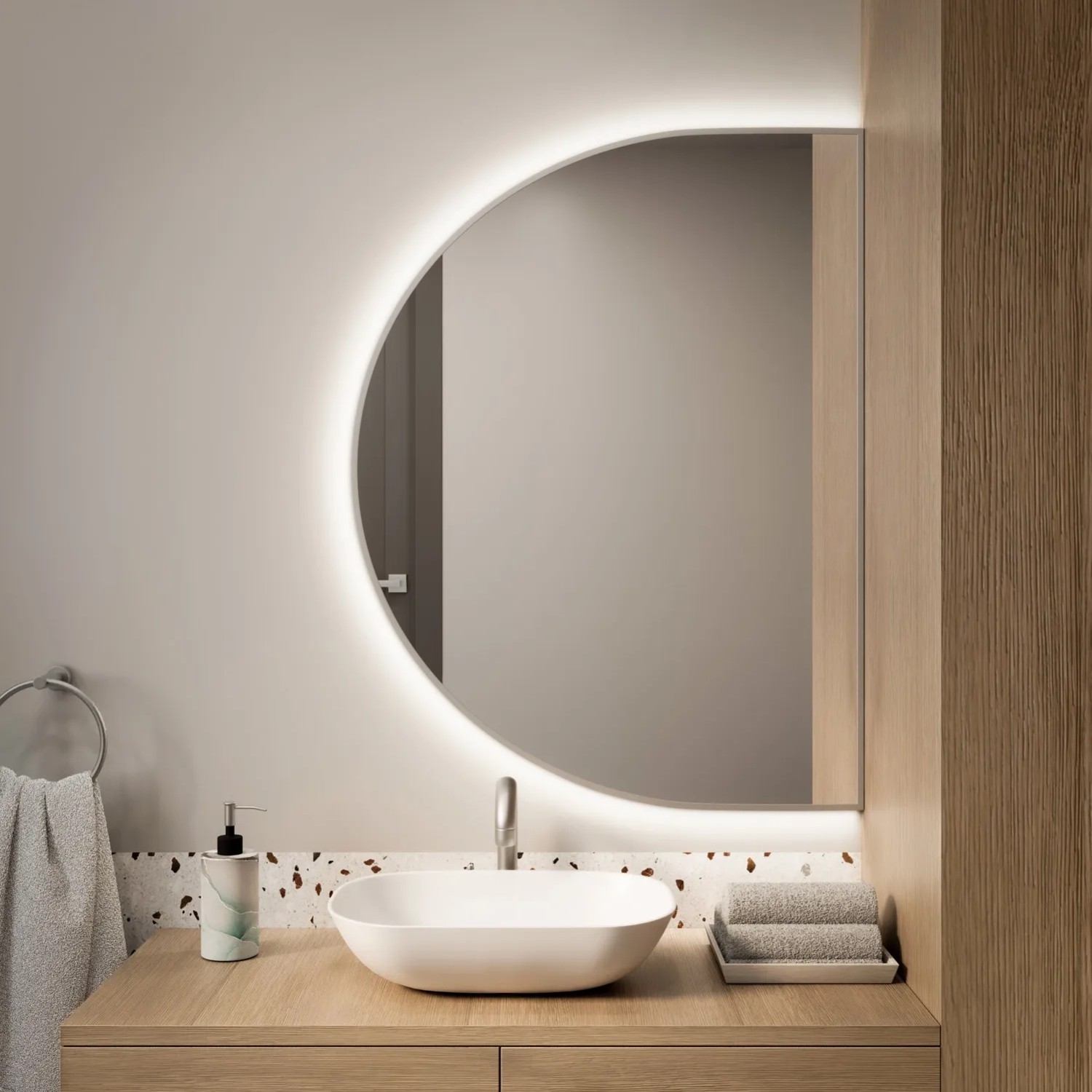 Lustro LED SemiRound Srebrne Ciepłe 100x60